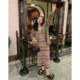 Golden Dazhi Rainbow Striped Knit Dress Women's Lady Lady Putting on a Better Beautiful Big Size