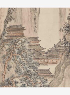新品清 王翚 仙山楼阁图画山水画卷仿古字画高清微喷复制临摹范本