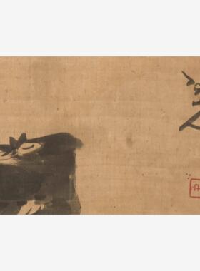 清 朱耷 湖石聚禽图立轴八大山人水墨写意字画高清微喷复制装饰画