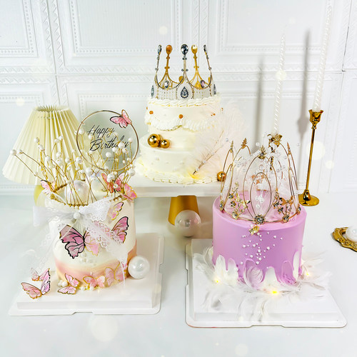 皇冠蛋糕装饰摆件珍珠皇冠满天生日头饰天鹅女王网红蛋糕装饰插件 - 图0
