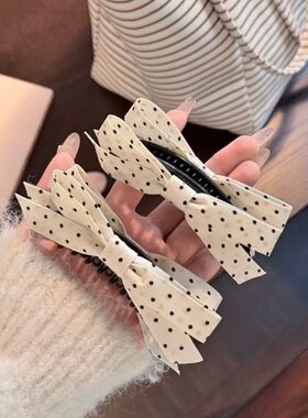 新款法式白色波点发夹百搭时尚蝴蝶结一字夹头饰小号飘带抓夹发饰