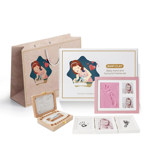 Детские отпечатки рук и ног для новорожденных, детская подарочная коробка, памятная фоторамка для молочных зубов, комплект