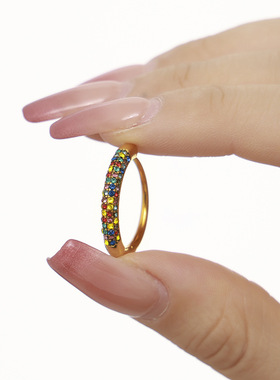梦幻五彩斑斓锆石戒指不锈钢镀18K金ins风绚丽指环闺蜜礼物手饰