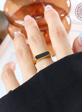 英伦个性时尚百搭潮流时尚跨境钛钢电商 黑色亚克力多码可选戒指