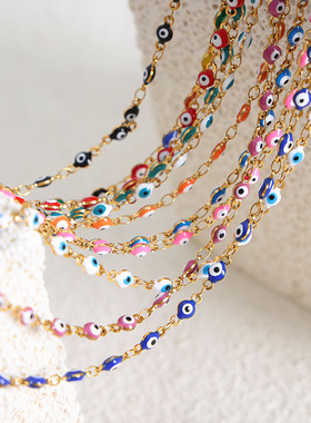 多巴胺复古多彩滴油项链钛钢18k金不掉色百搭小众饰品女手链