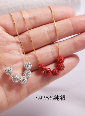 项链女锁骨链纯银网红红色本命年