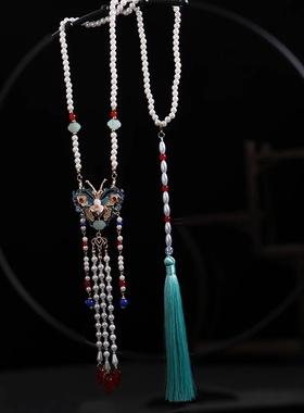 明制背云软璎珞项圈仿点翠蝴蝶汉服长项链古百搭时尚风流苏颈饰