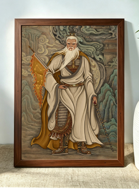姜子牙画像挂画姜太公在此百无禁忌神像画 姜太公钓鱼图客厅摆件