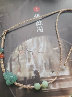 天然A货翡翠缅料乌鸡绿色金鱼手工设计编织项链女新中式可调节