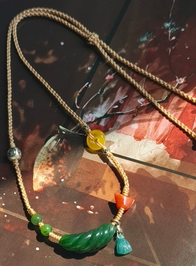 天然和田玉碧玉麻花弯管南红蜜蜡多宝编织项链中式国风饰品女