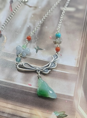 天然A货翡翠缅料冰绿玉兰花吊坠原创设计s925银锁骨链新中式国风