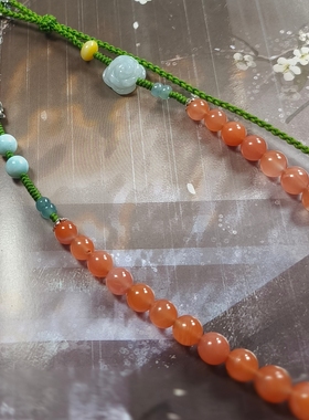 天然原矿南红冰红珠链手工设计编织多宝毛衣链长款新中式饰品礼物