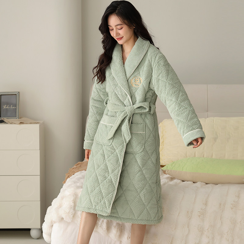 浪莎冬季珊瑚绒夹棉睡袍女三层加绒加厚保暖浴袍晨袍中长款家居服,淘宝优惠券,粉丝福利购,淘宝优惠卷