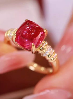 S925纯银红彩宝水晶戒指轻奢