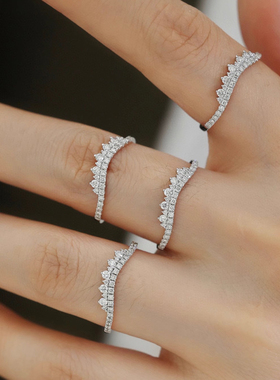 S925银女士多层镶钻对戒可叠戴