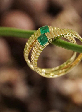 祖母绿S925银镶钻戒指ins风