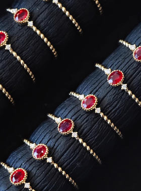 S925纯银红色宝石优雅女士戒