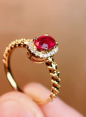 红宝石S925纯银镶钻新中式戒指