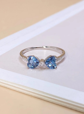 S925银海蓝宝心形七夕情侣戒指