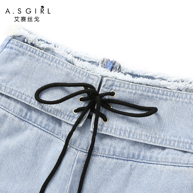 阿依莲艾赛丝戈夏季新款系带牛仔裤 阿依莲女装折扣店牛仔裤