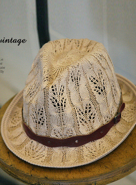草帽自然休闲沙滩海边针织帽子