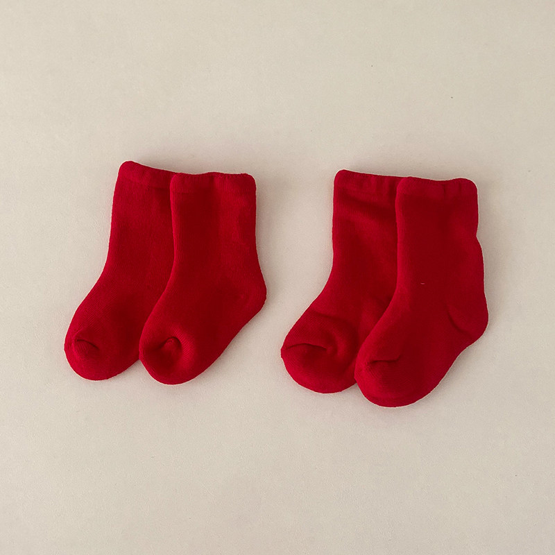 红色婴儿袜子新年喜庆满月周岁宝宝中筒袜秋冬儿童加厚保暖0到3月,淘宝优惠券,粉丝福利购,淘宝优惠卷