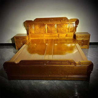 Golden nanmu high and low beds solid wood double bed xiaoye zhennan canopy bed chinese style master bedroom wedding bed simple furniture