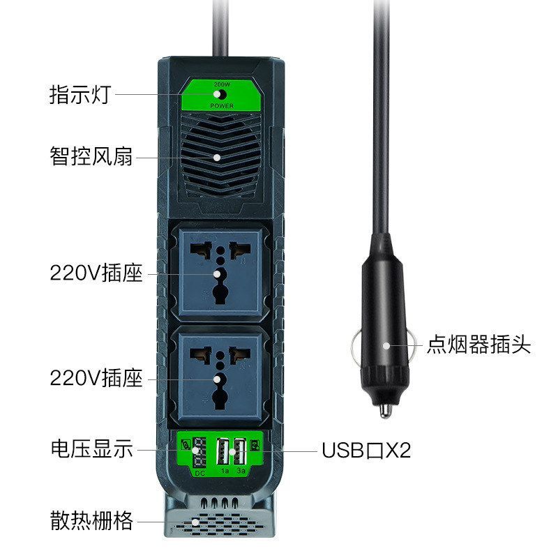 外贸款车载逆变器200W家用转换12V转220V户外汽配类电源转换器 - 图0