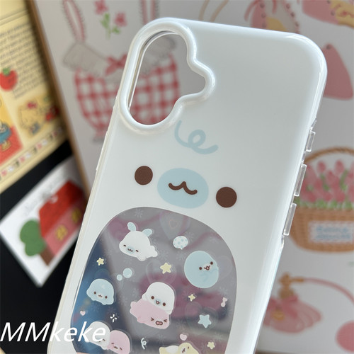 MMkeke日系古早感萌物ins风可爱大肚子镂空豆芝麻小海豹适用苹果16promax双层手机壳iPhone15pm保护套14新13 - 图1