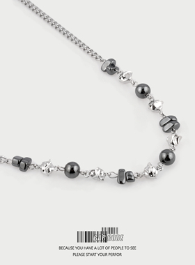 冰裂黑色珠项链男士潮酷