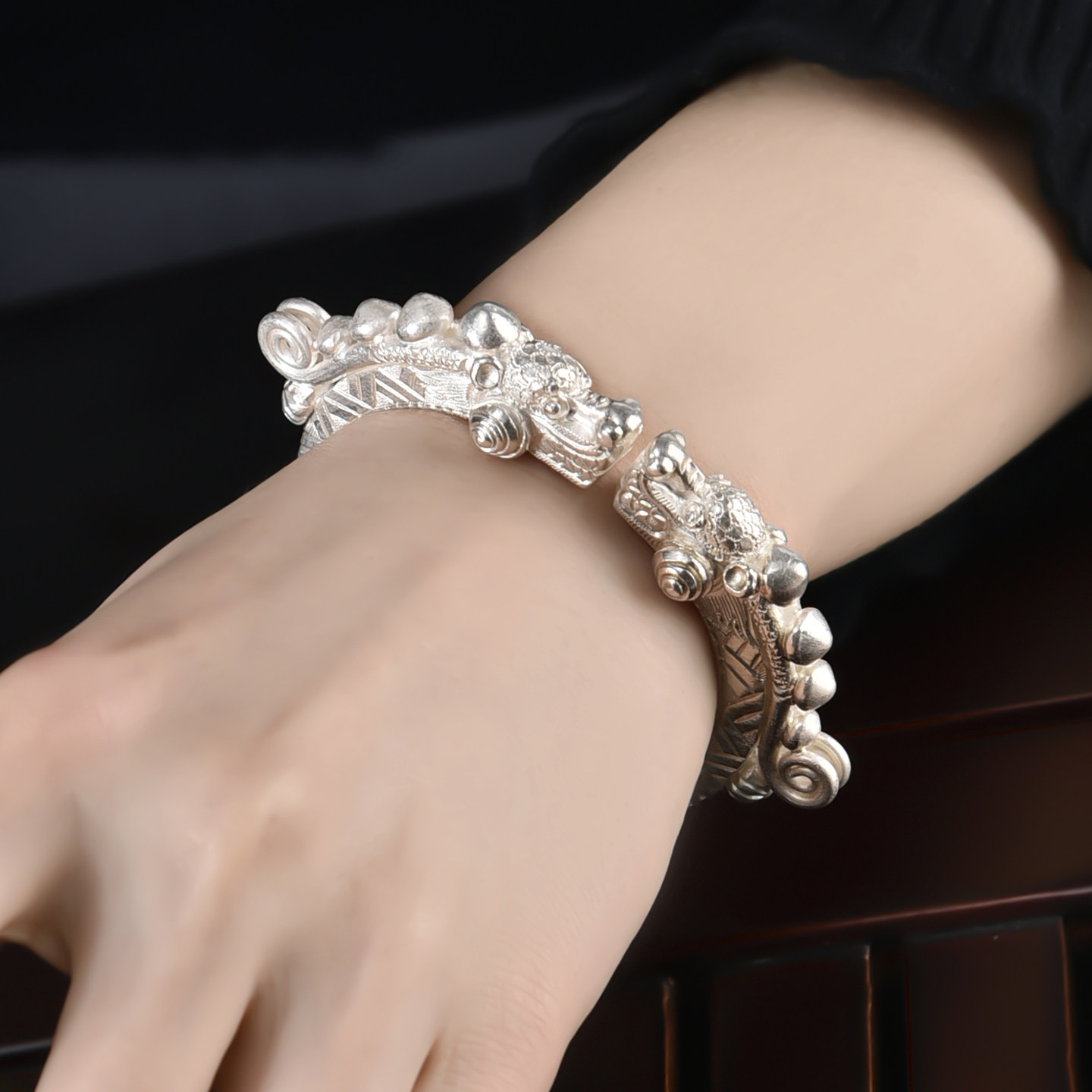 古风手镯女纯银中国风999纯银手镯中性男女活口时尚个性潮龙头,淘宝优惠券,粉丝福利购,淘宝优惠卷