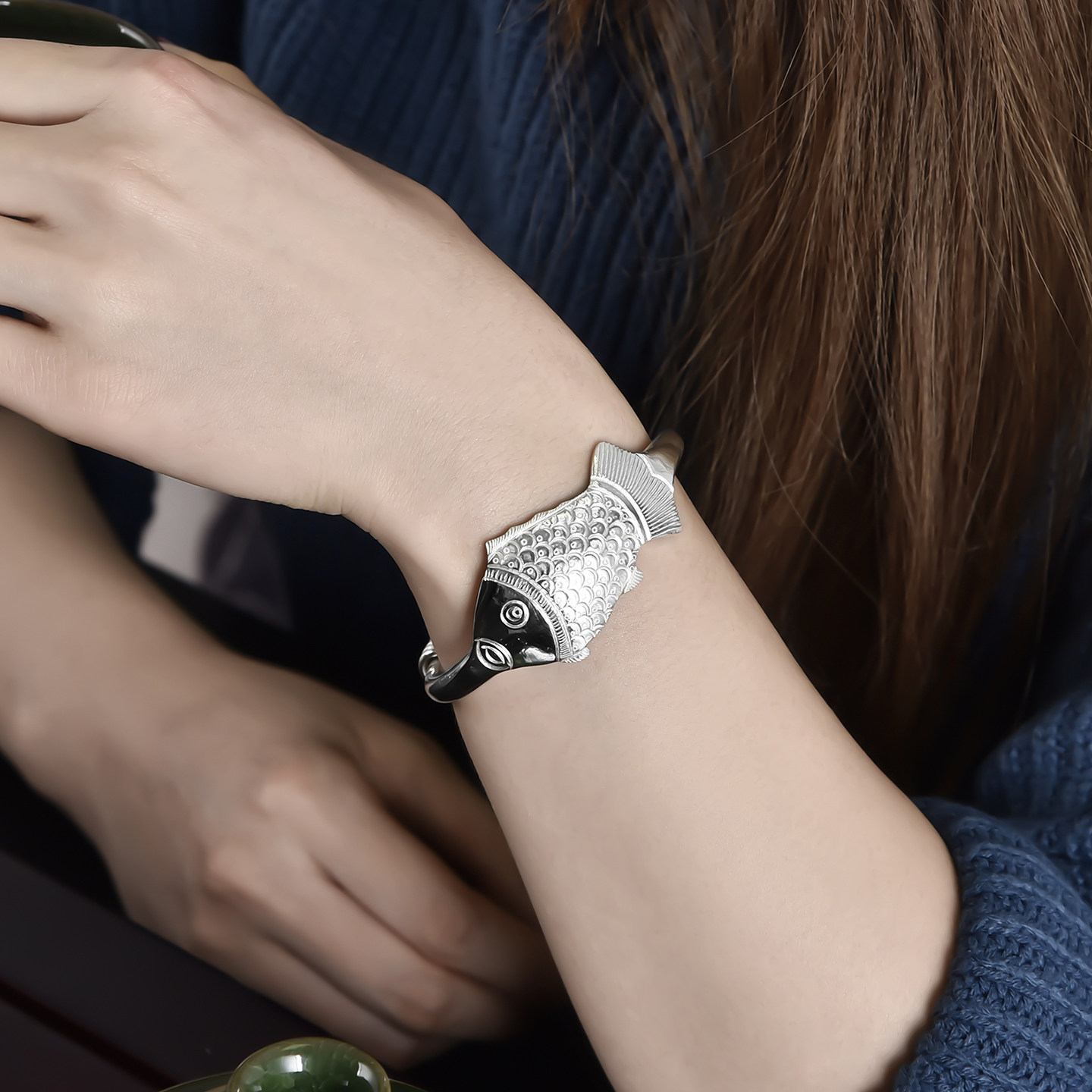 原创999纯手工足银手镯民族风简约女式扁形闭口定制老式鱼手镯子,淘宝优惠券,粉丝福利购,淘宝优惠卷