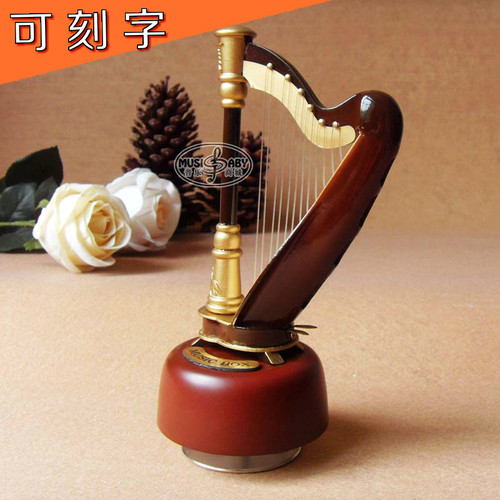 MUSIC BABY迷你竖琴模型19cm竖琴旋转音乐八音盒礼盒送情侣满包邮 - 图0