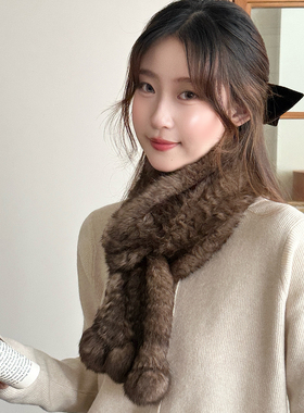 真兔毛编织围巾女秋冬三球款围脖