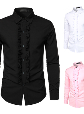 外贸2023秋季新款红色衬衣男士派对婚礼礼服长袖衬衫 Men's shirt