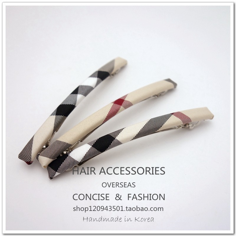 进口格子发夹弹簧夹一字夹边夹刘海夹顶夹马尾夹韩国发饰头饰横夹 - 图0