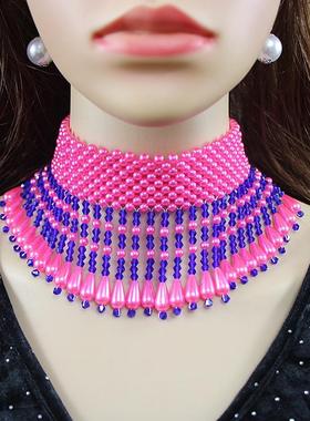 仿珍珠项链女多层水滴流苏锁骨链