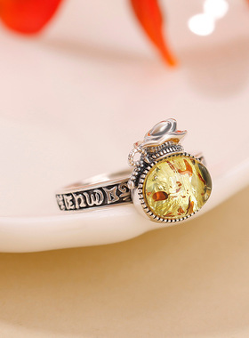 悦宝珠宝蜜蜡复古戒指