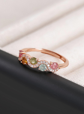 悦宝珠宝糖果色碧玺银戒