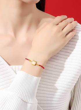 原创和田玉小萌马手绳女S925纯银复古国潮本命年2026马年红绳手饰