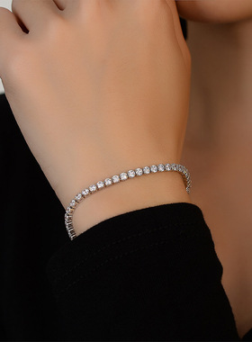 单排满钻锆石手链S925纯银轻奢网球链欧美时尚高级感男女手饰