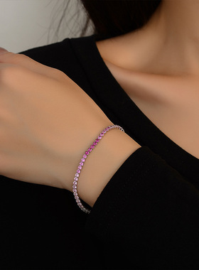 跨境欧美单排锆石手链S925纯银高级感满钻网球链嘻哈时尚男女手饰