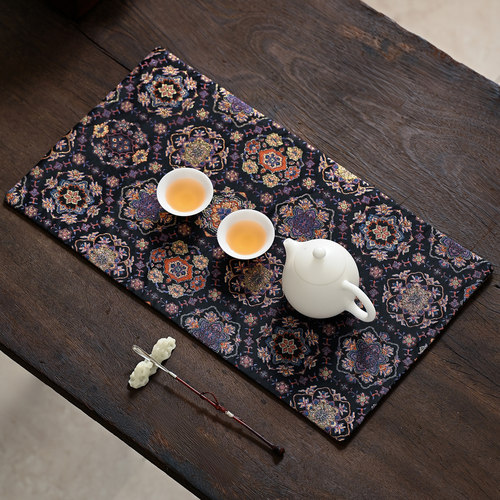 繁花中式浮光金银万花茶席创意仿宋锦刺绣干泡席桌垫桌布茶垫 - 图1