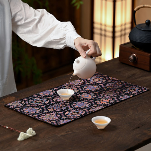 繁花中式浮光金银万花茶席创意仿宋锦刺绣干泡席桌垫桌布茶垫 - 图2