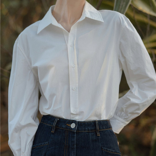 春秋新款长袖纯棉衬衫女韩范百搭显瘦设计感气质洋气职业衬衣上衣