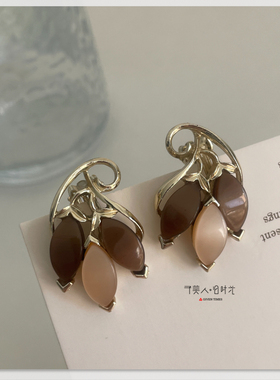 树叶耳夹项链套装复古