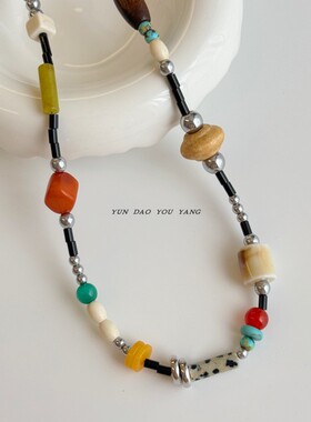 云岛有羊春夏复古彩色天然石颈链