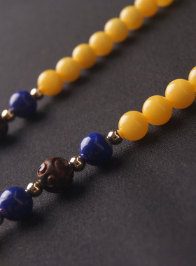 原创天然青金石蜜蜡挂绳佛牌链子