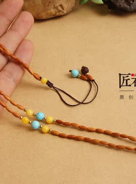 橄榄核蜜蜡绿松石挂件绳佛牌链