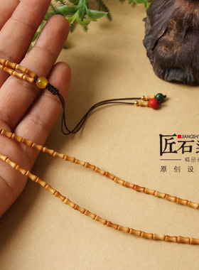 橄榄核竹节孔雀石吊坠绳佛牌链